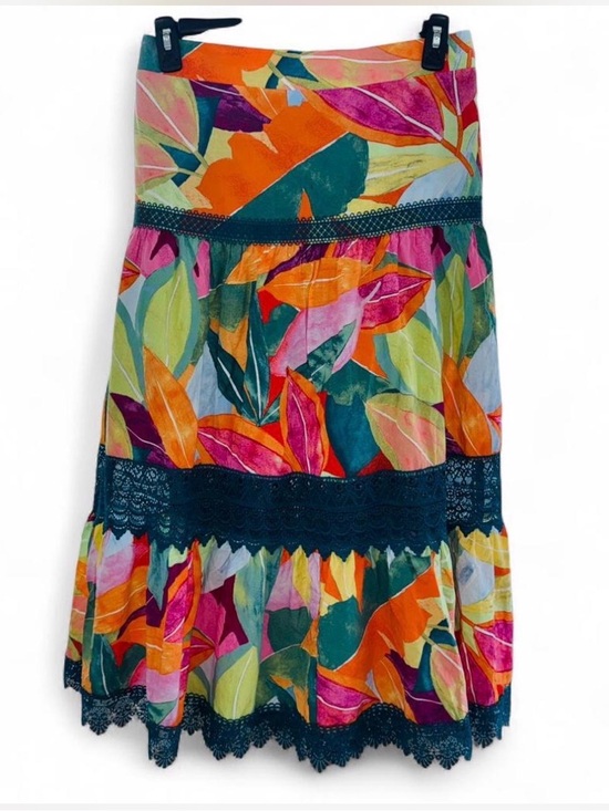 Time and Tru Dresses & Skirts - Time and Tru Tiered Maxi Skirt M 8-10 NWT Tropical Boho Lace Trim Multi Color